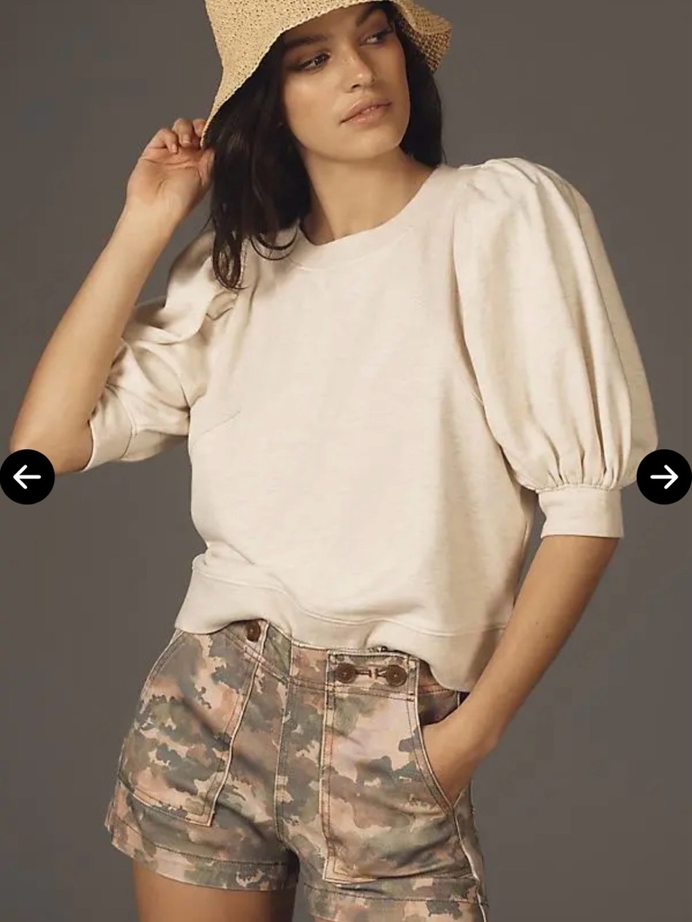Maeve cream sweatshirt puff sleeve short sleeve top Large - Picture 4 of 13